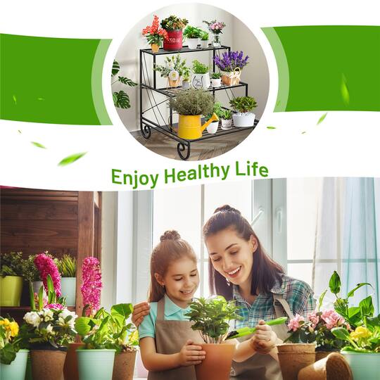 Costway Black 3-Tier Metal Flower & Plant Display Stand